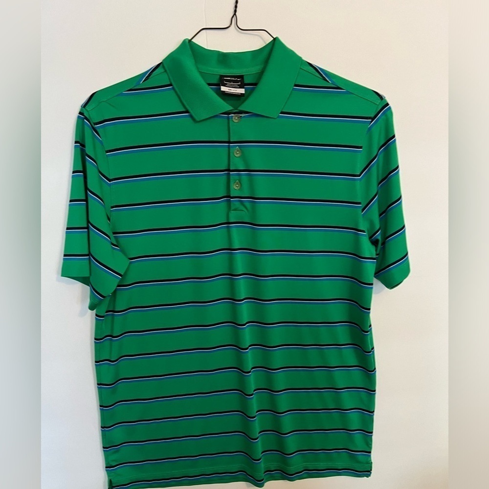 NIKE MENS GREEN STRIPE STANDARD FIT DRI FIT POLO SHIRT. SIZE LARGE